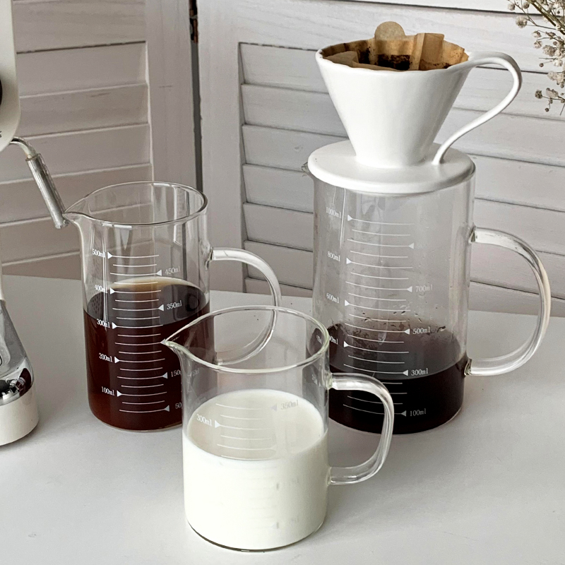 耐熱玻璃美式咖啡手衝分享壺 帶刻度滴漏式冷萃杯子 過濾量杯