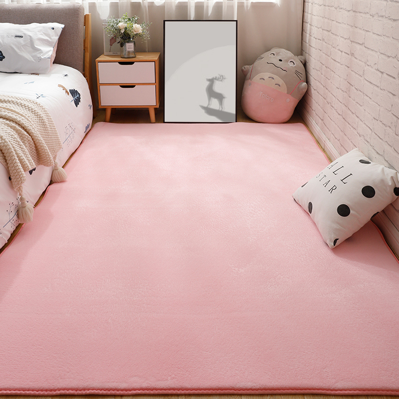 夏天臥室地毯ins風房間小面積佈置滿鋪兒童地墊少女心粉色床邊毯