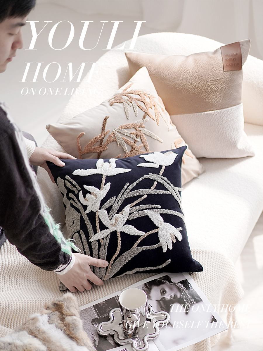 復古風格中式絲絨抱枕套 輕奢刺繡客廳沙發靠墊靠枕