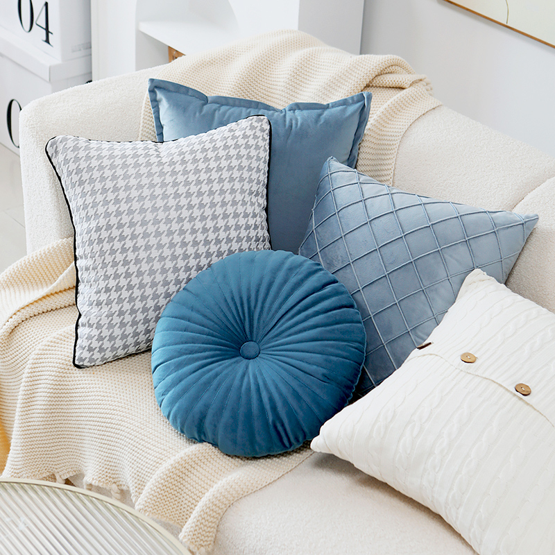 日式簡約千鳥格圓形抱枕套 家居客廳沙發裝飾靠墊 (6.9折)
