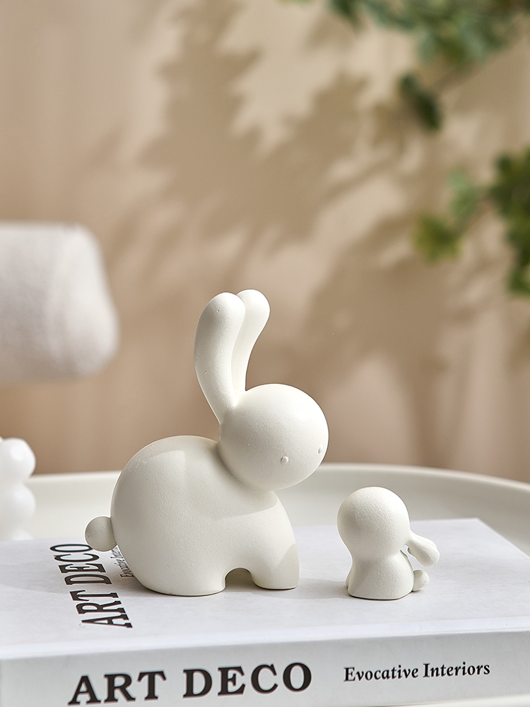 白色樹脂小兔子擺件療癒系裝飾品奶油風格兒童房小玩偶公仔