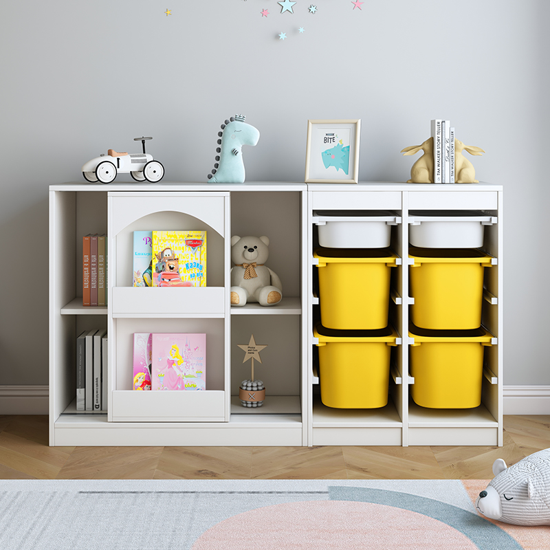 實木兒童書櫃帶推拉門置物架寶寶繪本架玩具收納櫃幼兒園整理櫃