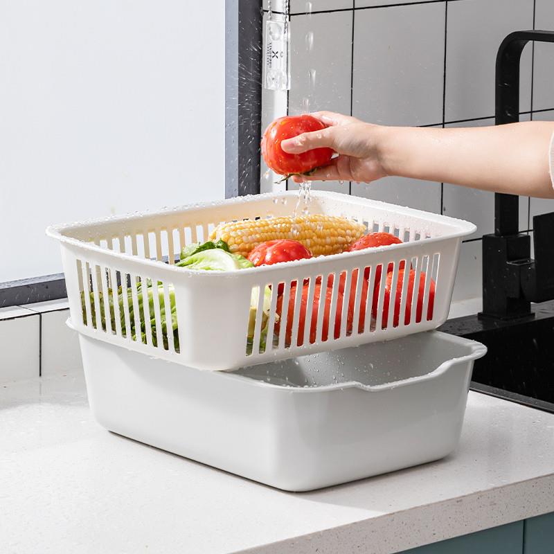 雙層洗菜籃長方形瀝水籃塑料家用好清洗