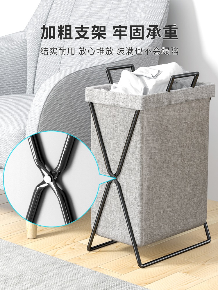 日式風棉麻髒衣籃 帶蓋可摺疊 加粗款加大容量 臥室衣物收納筐