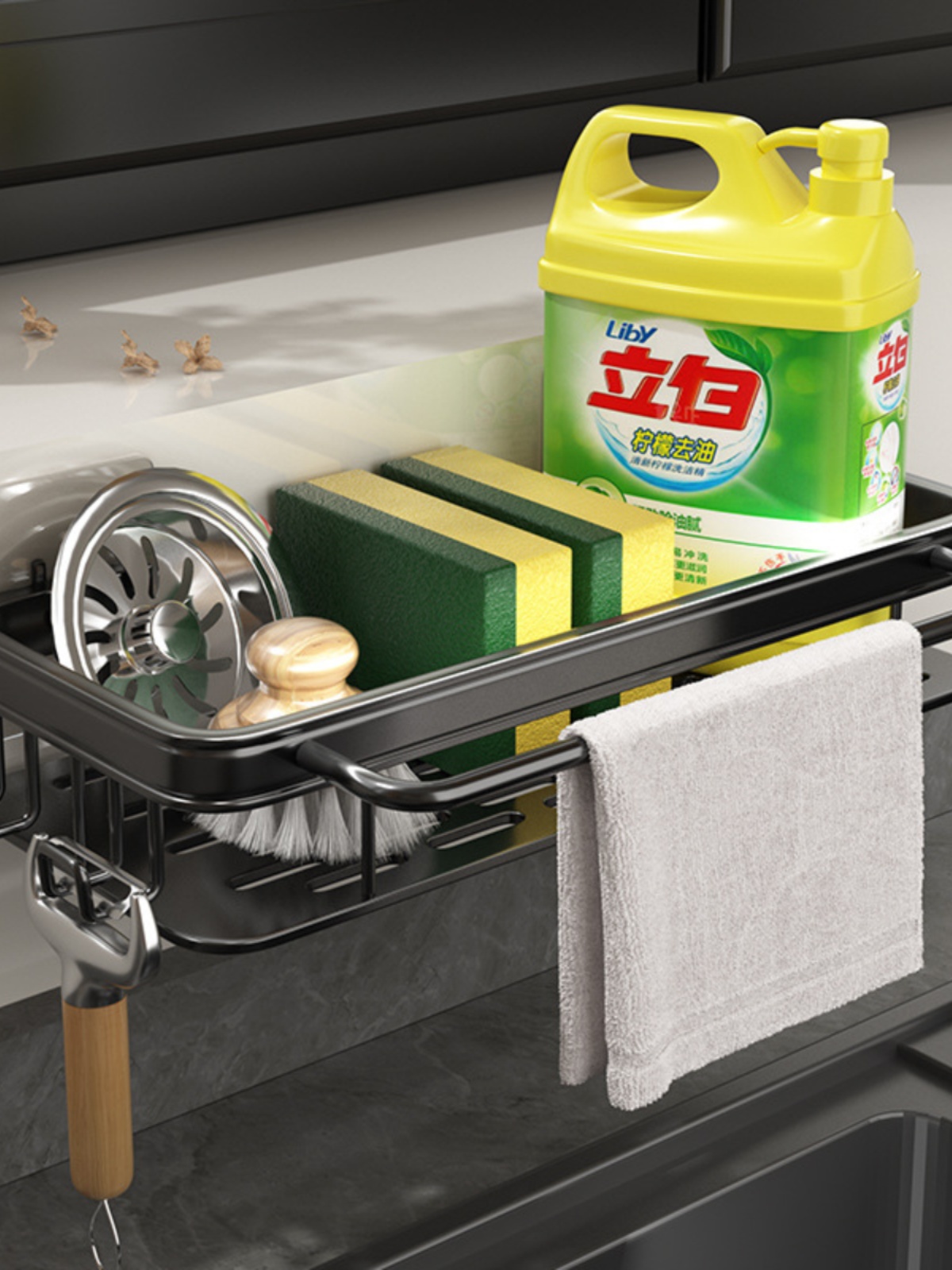 輕奢風鋁質廚房清潔收納架可掛海綿瀝水節省空間
