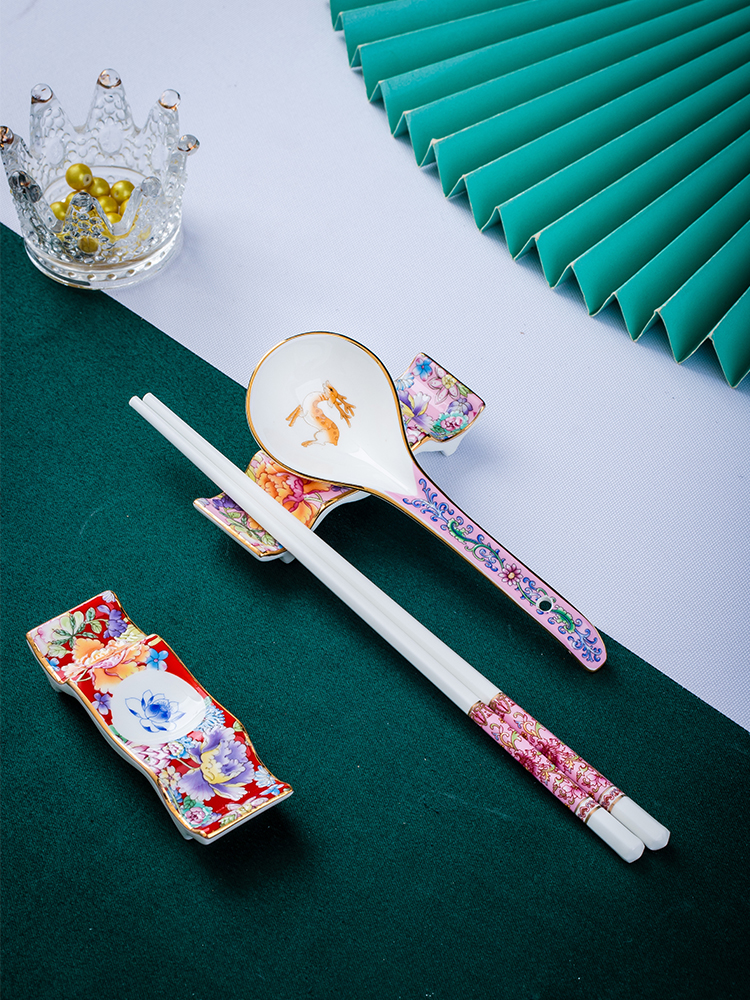 陶瓷筷架多功能 湯勺架三用架 中國風筷托架