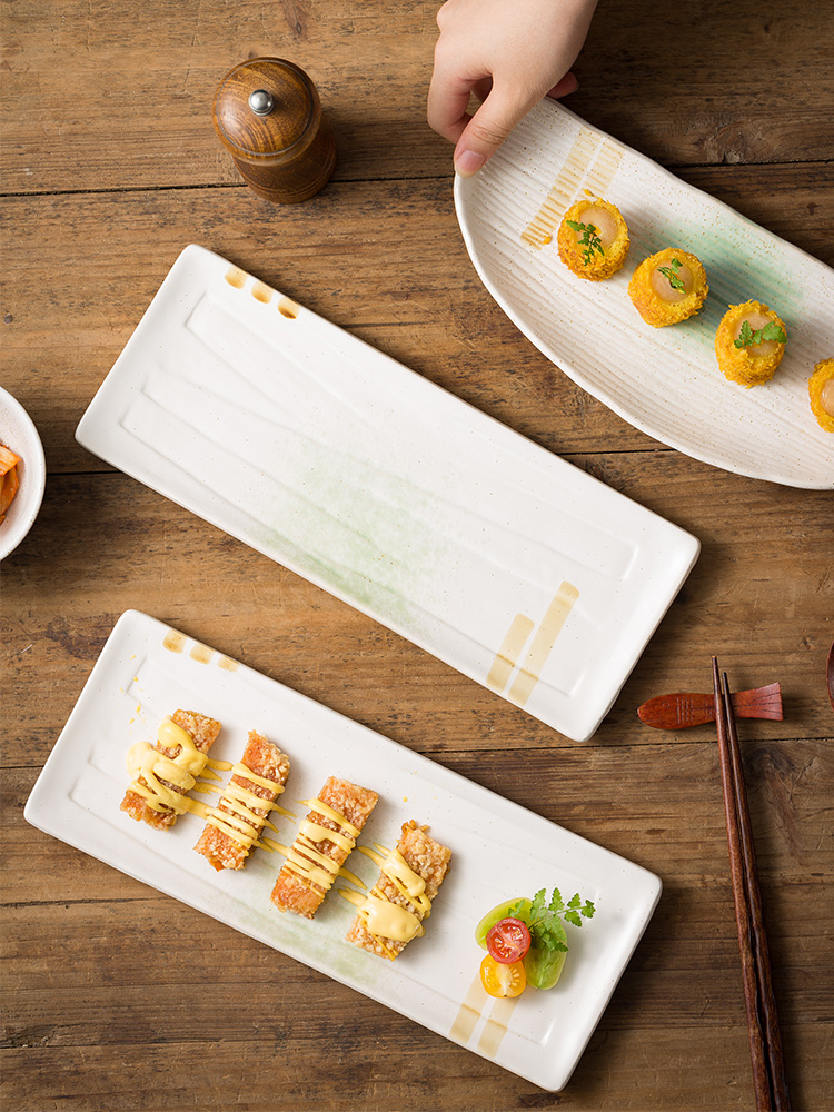 日式風格瓷製長方形魚盤適合冷菜或烤肉料理