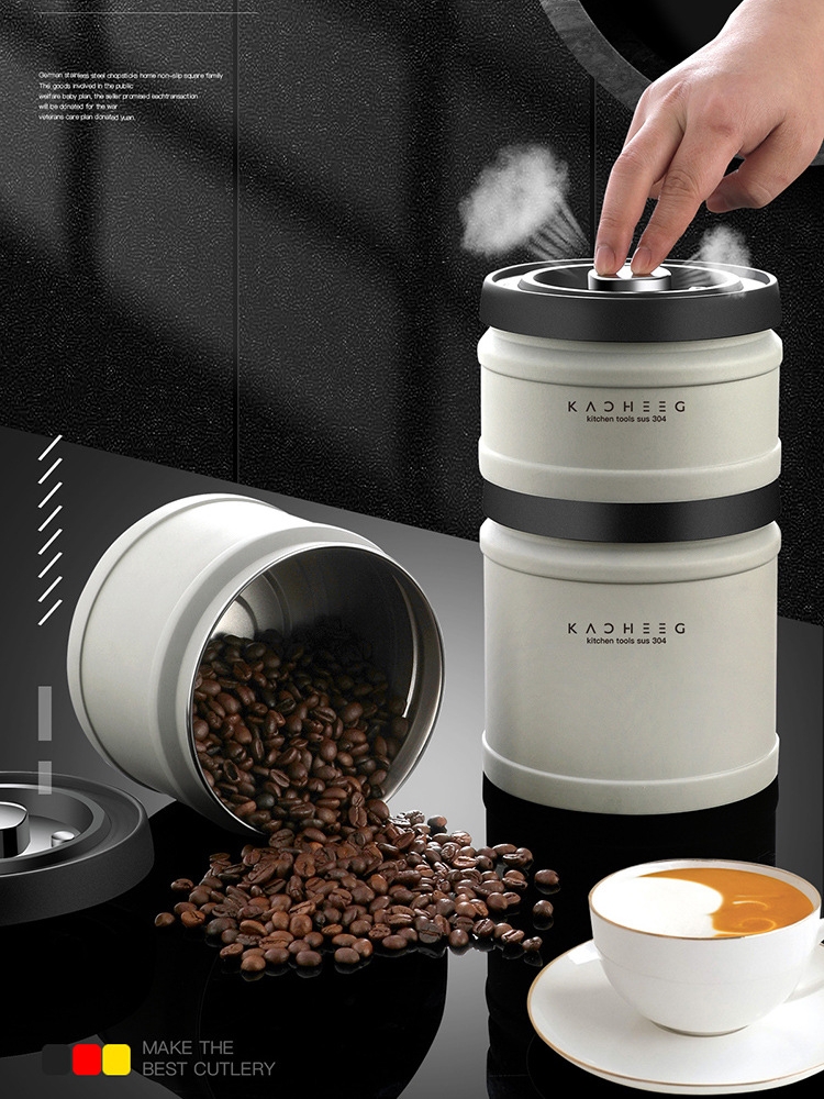 按壓式抽真空咖啡豆保鮮茶葉罐 304不鏽鋼