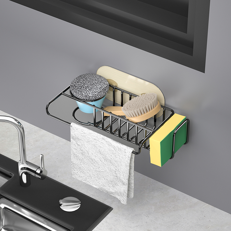 極簡風海綿免打孔洗碗架牆壁掛架收納架廚房實用工具