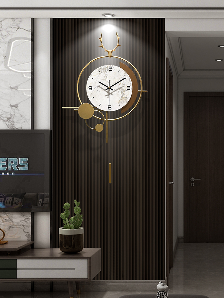 輕奢風福鹿金屬靜音鐘錶掛牆裝飾客廳創意擺鐘