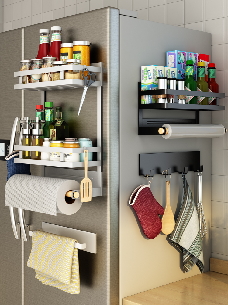 磁吸式冰箱置物架日式風格免打孔收納架廚房紙巾保鮮膜掛架