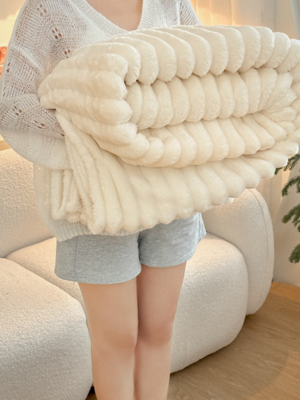 兔毛羢毛毯鼕季蓋毯辦公室午睡毯加厚披肩沙發毯珊瑚羢毯子牀上用