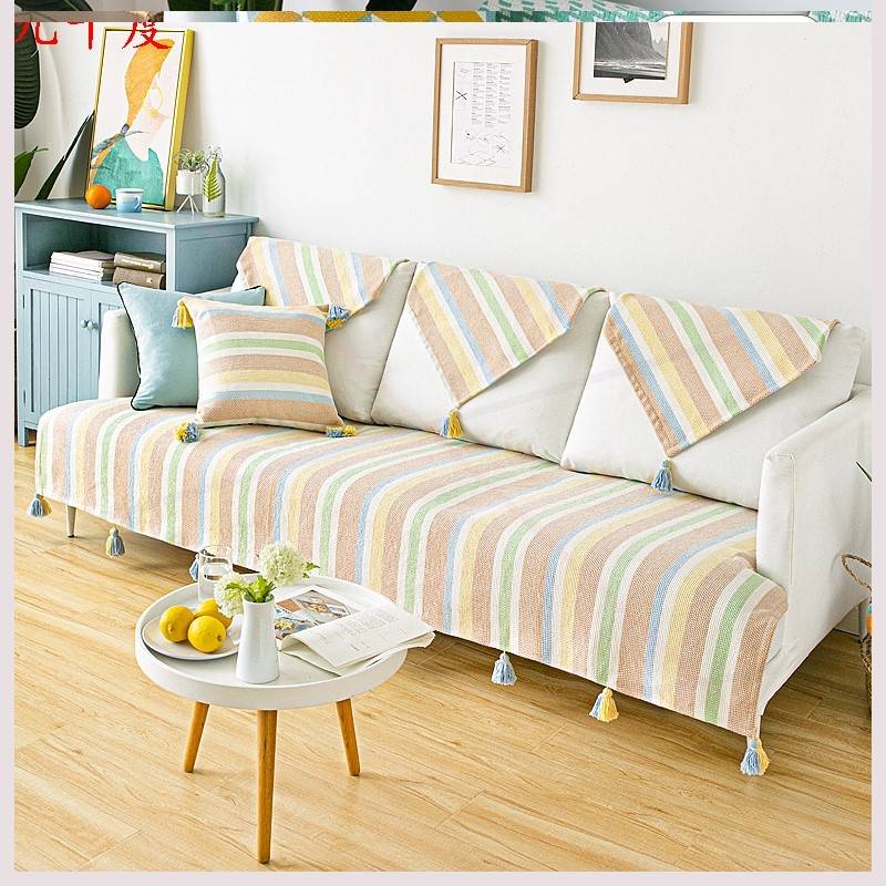 簡約現代風格棉質沙發墊四季適用條紋圖案增添北歐時尚氣息