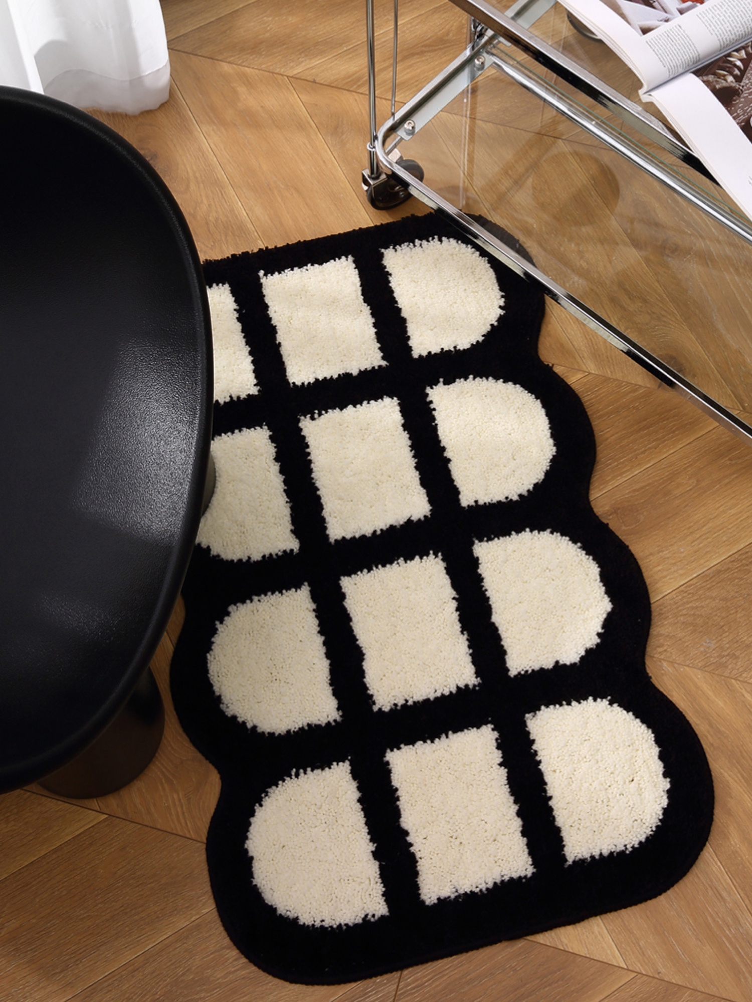 黑白簡約奶酪格子玄關地墊 耐髒耐磨家用長方形腳墊毯