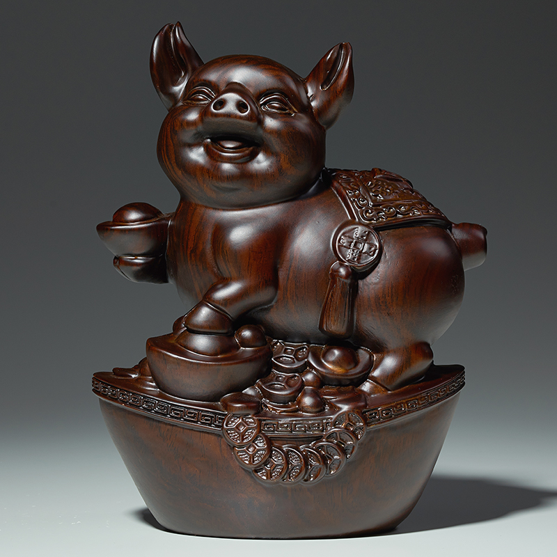黑檀木雕豬擺件中式風格適用於桌面送禮佳品 (2.4折)