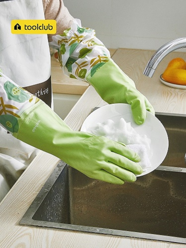 橡膠皮加厚耐磨清潔專用洗碗手套 豆蔻綠 杏仁白 可選加長短款