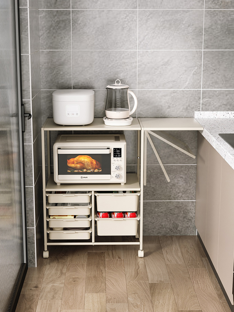 簡約現代移動餐邊櫃 烤箱微波爐收納櫃 藝術風格金屬置物架 (8.3折)