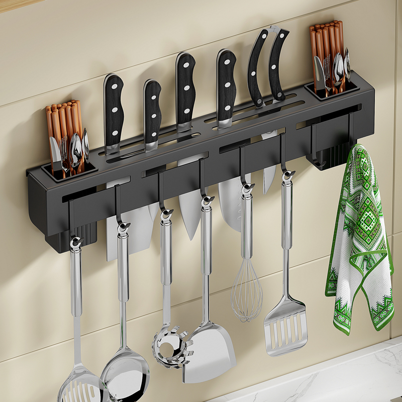 多功能置物架壁掛式刀具筷架一體收納架廚房用品免打孔刀架