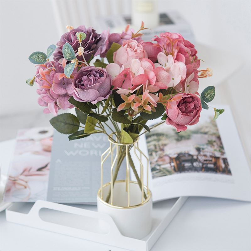 北歐浪漫風假花絹花 玫瑰花束 裝飾客廳婚禮喜宴餐桌