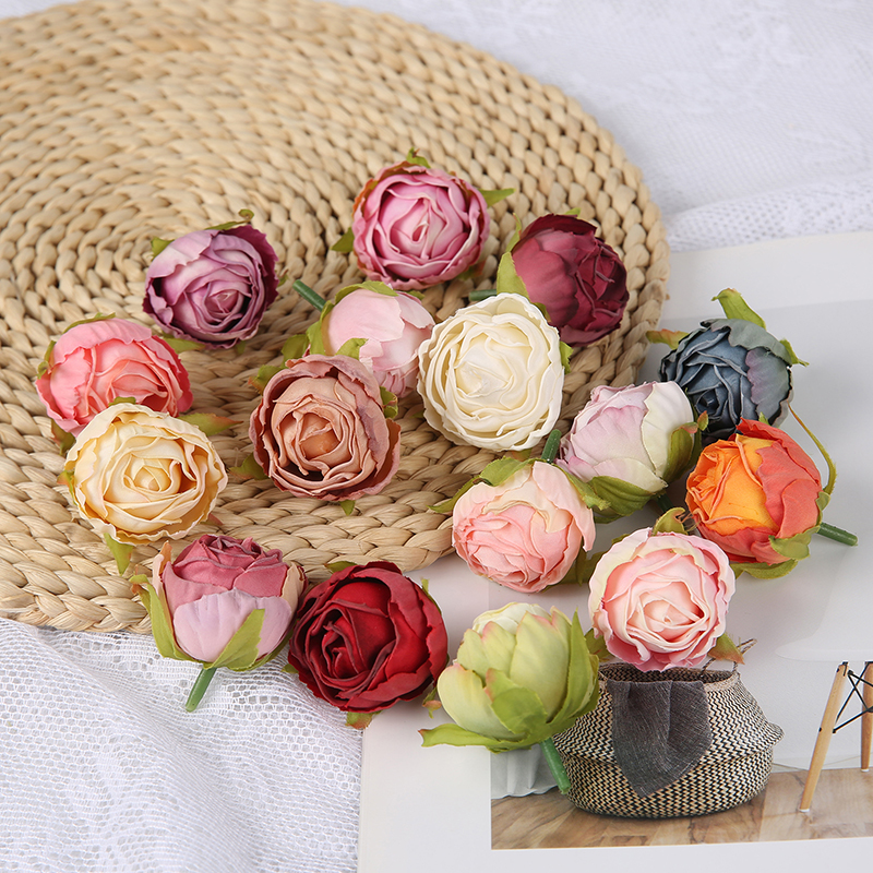 仿真絲綢玫瑰花頭 diy 手工花材 禮盒婚慶花藝佈置裝飾