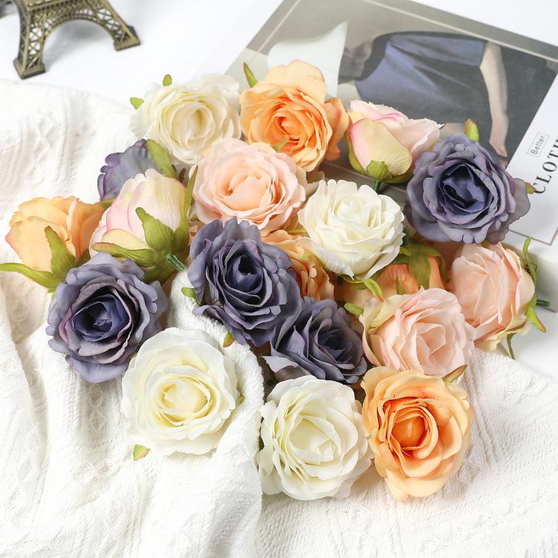 6cm 仿真歐式玫瑰花頭花朵 絹花 diy手作花環材料 婚慶喜盒裝飾