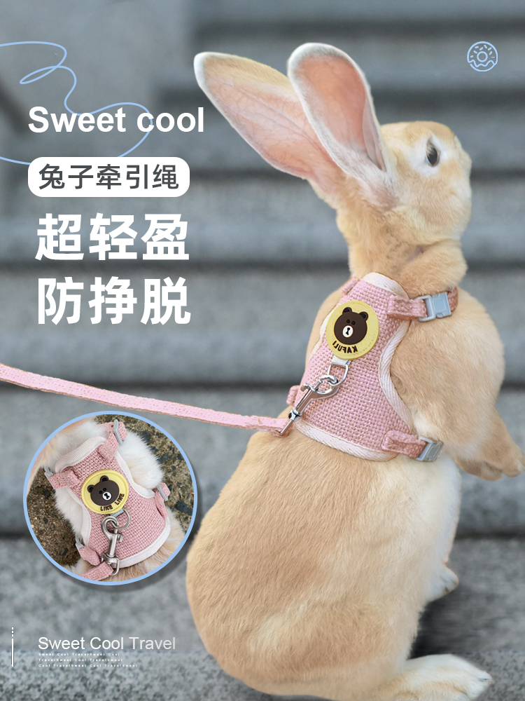 兔子牽引繩霤兔防掙脫牽遛繩子鏈子寵物小白侏儒兔專用外出繩用品