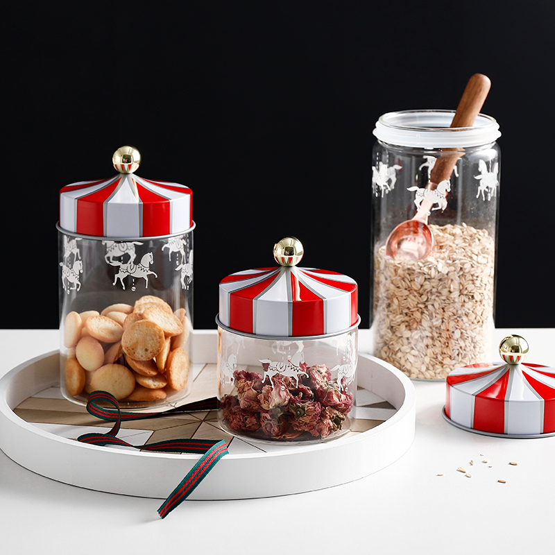 北歐風玻璃密封罐創意零食收納盒廚房五穀雜糧大儲物罐透明帶蓋