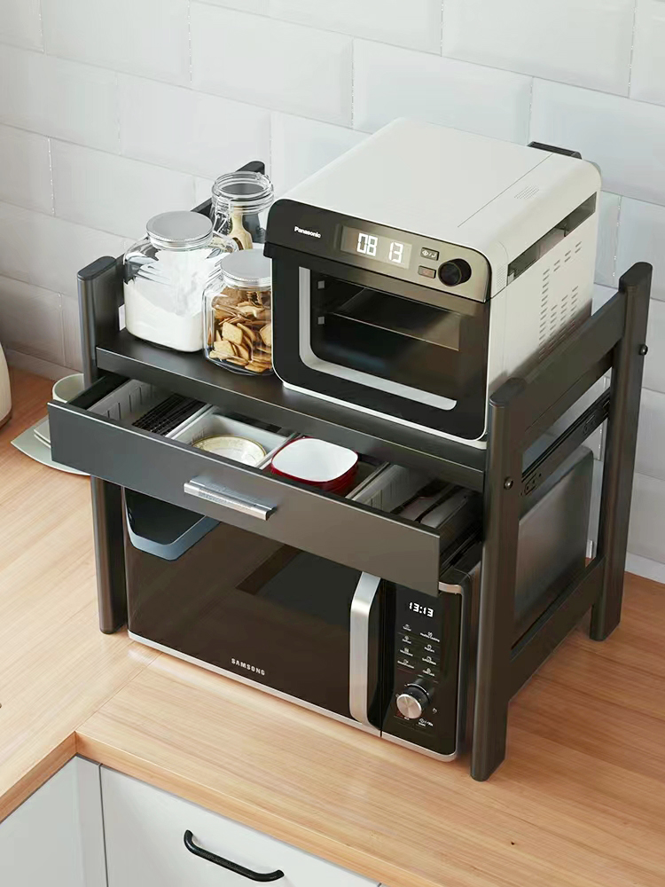 簡約時尚廚房置物架雙層收納放置電飯煲微波爐歐式風格