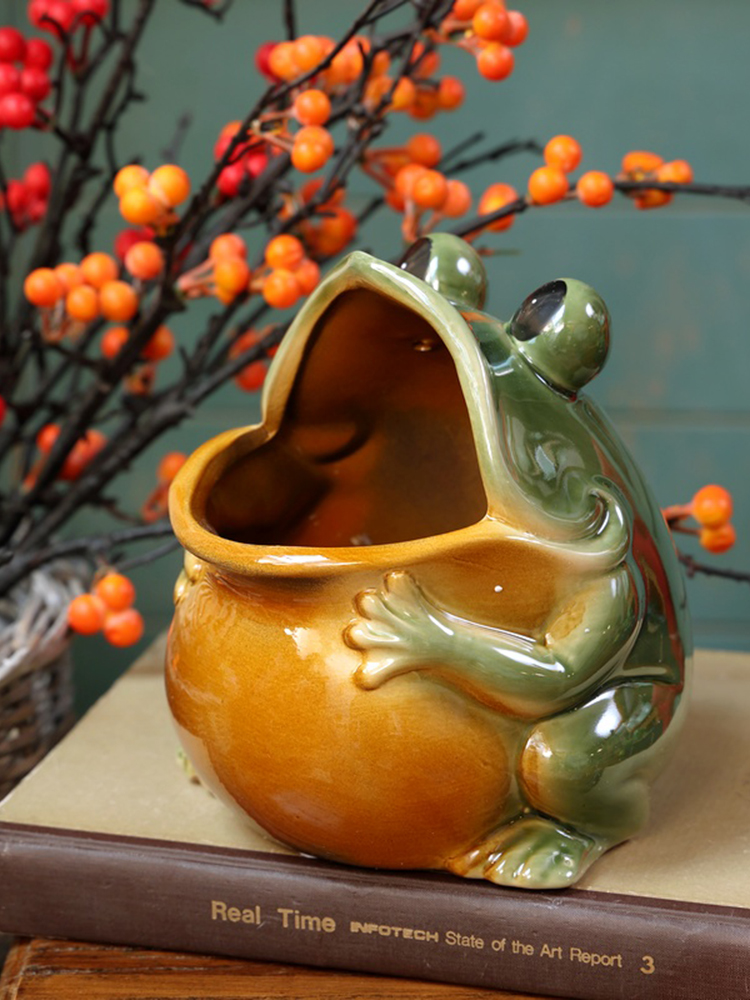 美式風格創意大嘴青蛙陶瓷擺件情侶日常送禮裝飾工藝品 (8.3折)