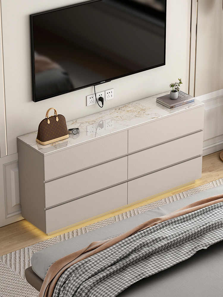 時尚意式 巖板鬥櫃 現代簡約臥室電視櫃書桌組合一體 灰色床尾櫃矮櫃