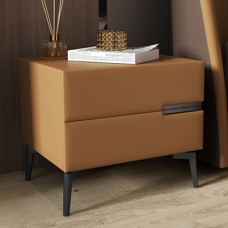 簡約現代風 藝術皮革 雙門床頭櫃 實木收納邊櫃 可定製