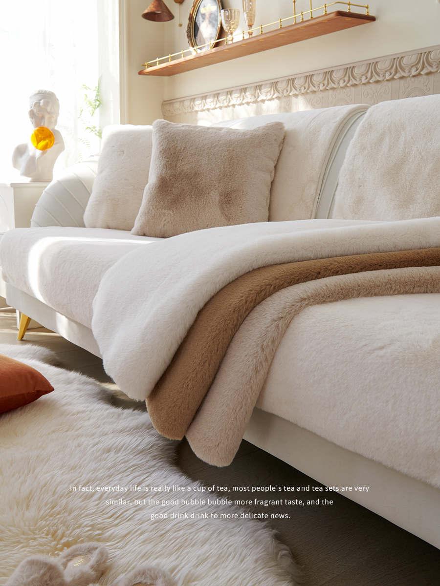 北歐風加厚兔毛絨沙發墊輕奢貴妃椅墊客廳防滑單人沙發墊子