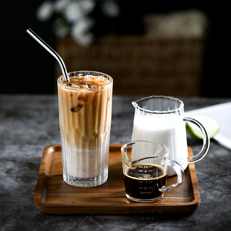 韓式復古豎條紋玻璃杯 ins風咖啡廳冷萃拿鐵杯冰美式咖啡杯