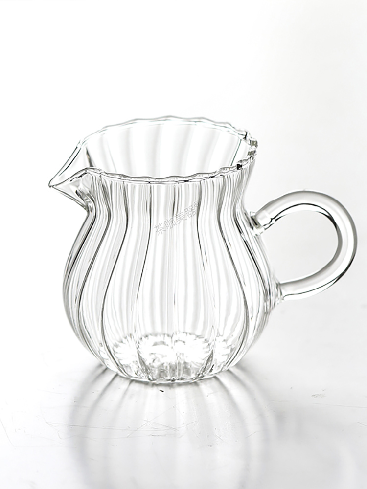 條紋玻璃小奶盅 濃加奶杯 帶把小奶罐 透明耐熱玻璃杯