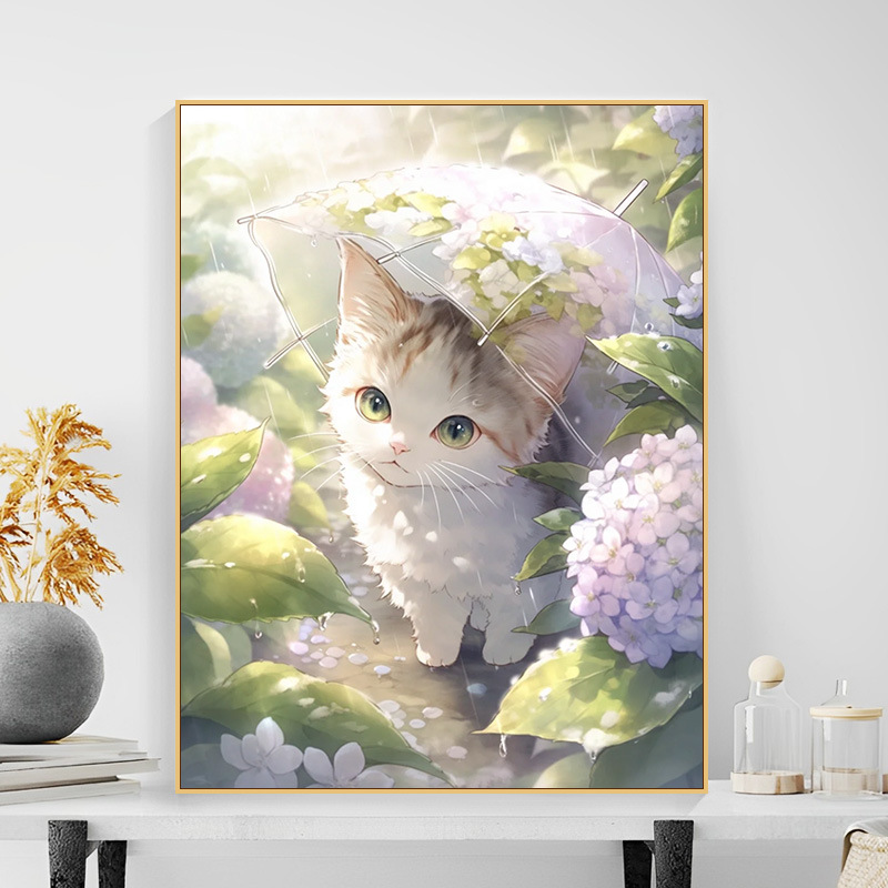 diy數字油畫療癒的雨天貓咪手繪填色裝飾您的居家空間