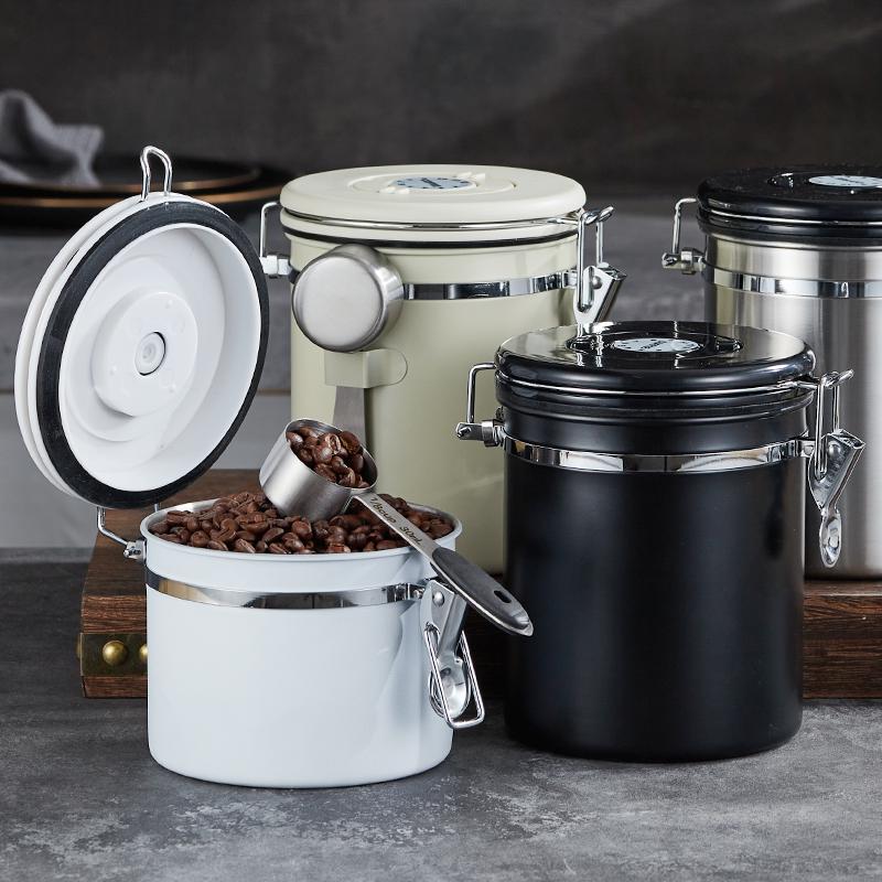 北歐風格不鏽鋼咖啡豆保存罐 單排氣閥密封罐 商用