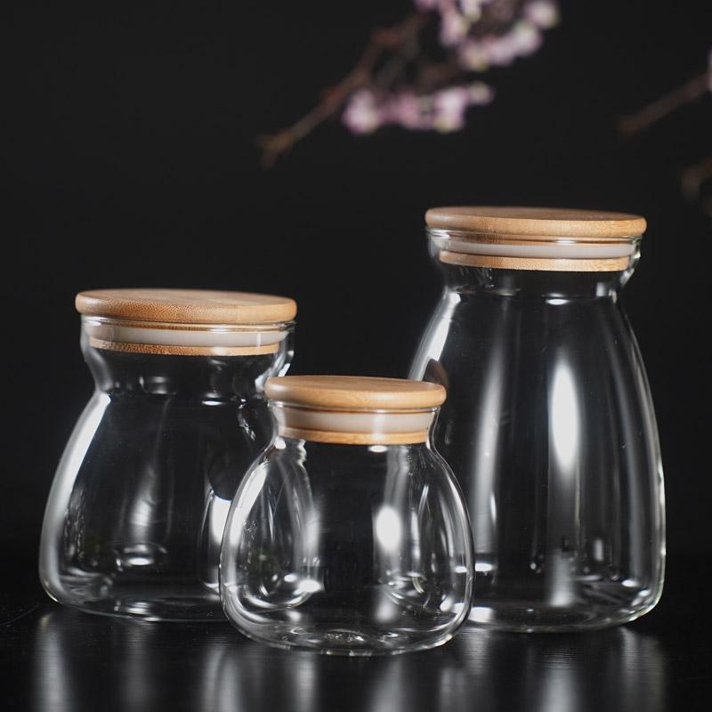 復古風日式玻璃密封罐 竹蓋茶葉罐 家用廚房儲物罐