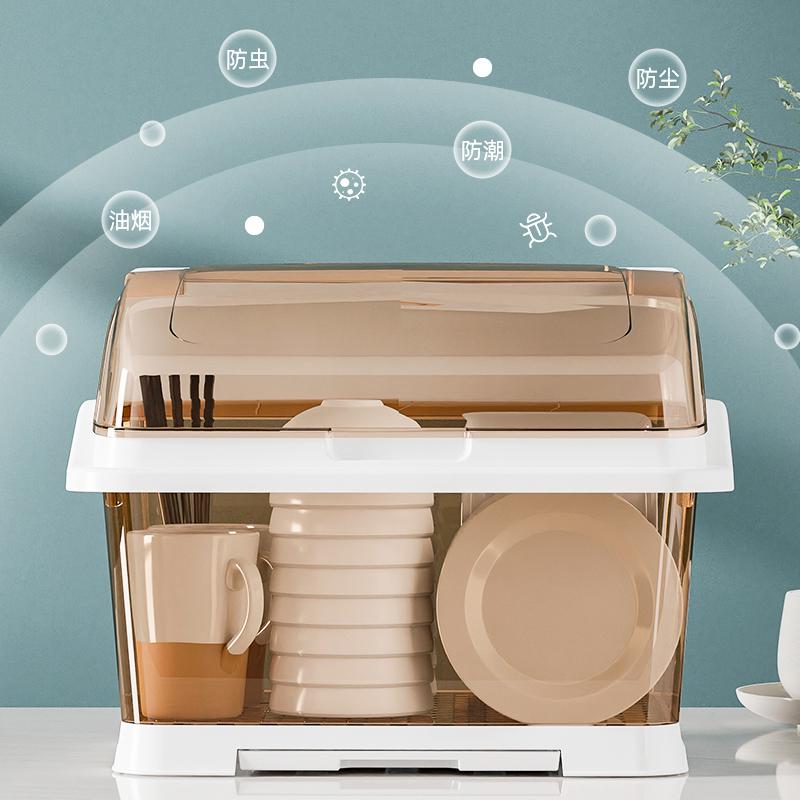 北歐風塑料碗盤瀝水架 檯面置物架 碗筷收納盒碗櫃帶蓋裝放碗家用
