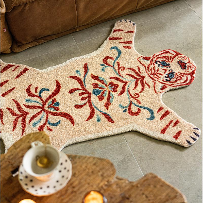 個性創意地毯客廳臥室動物兒童床邊毯老虎手工異形地墊