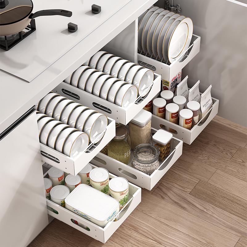 廚房置物架 簡約多功能櫥櫃 抽拉碗碟盤瀝水架