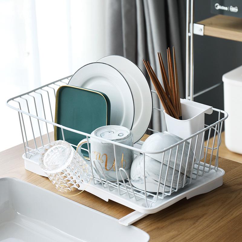 日式風金屬瀝水架廚房水槽置物架簡約設計收納盒單層置地式碗盤碗筷餐具收納盒