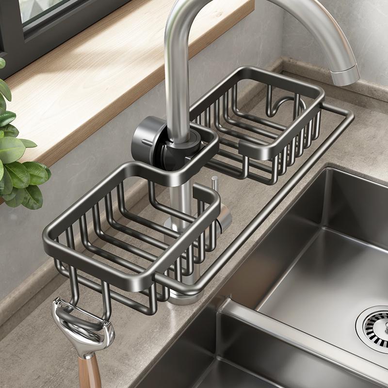 簡約現代風格不鏽鋼水槽置物架瀝水收納廚房洗碗洗菜池架