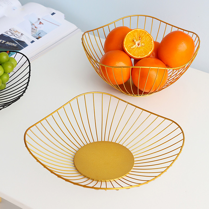 北歐風鐵藝水果籃 簡約創意零食收納籃 客廳茶几果盤