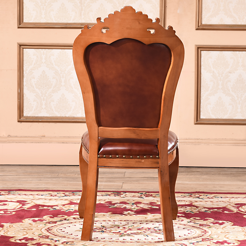 歐式餐椅美式餐厛全實木皮椅餐椅倣古色雕花家用餐椅酒店椅書桌椅