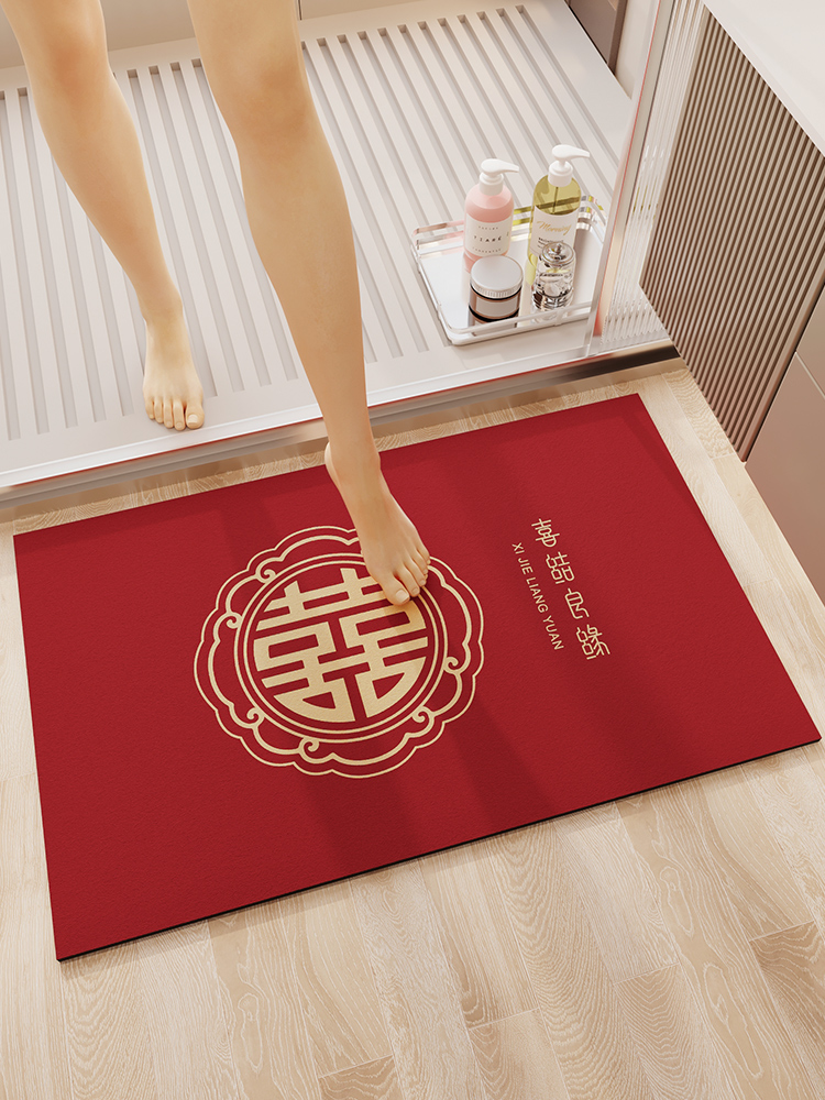 新中式喜慶風格浴室地墊 強力吸水 防滑好清潔 家用腳墊