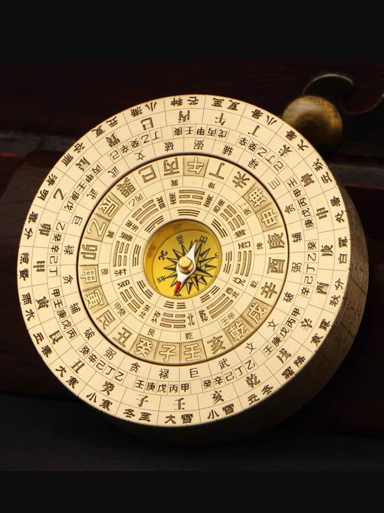 中式黃銅指南針八卦羅盤經指尖陀螺減壓隨身把件
