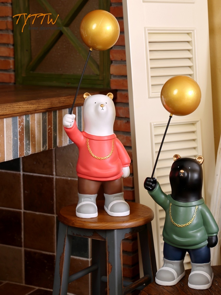 創意卡通氣球熊擺件 現代簡約輕奢風格 客廳裝飾品日常送禮