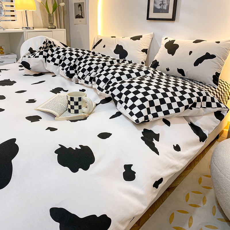 ins北歐風小清新奶牛四件套18米加大純棉床上三件套床單被套