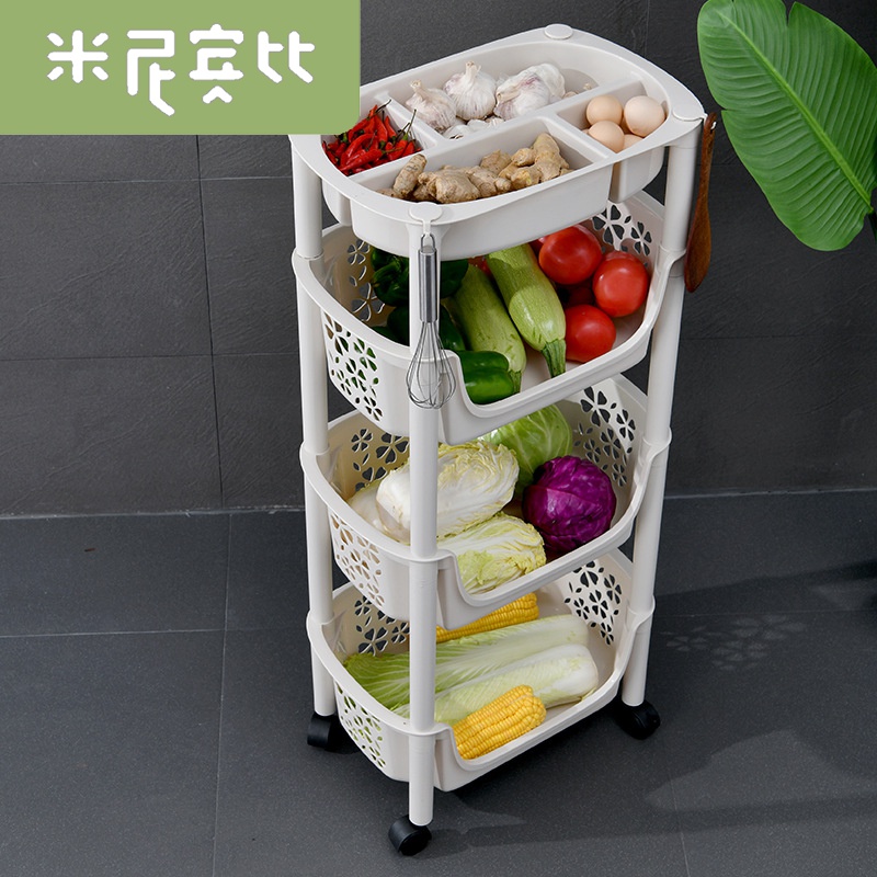日式風格塑料置地式落地角架3層多功能收納層架可移動蔬菜架 (8折)