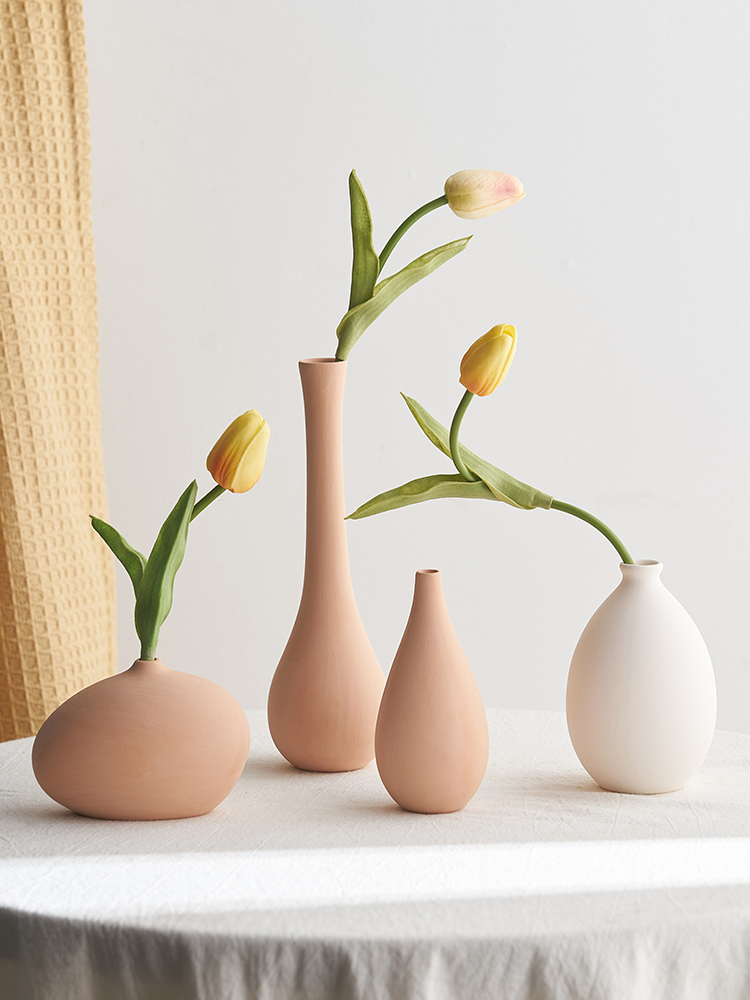簡約現代插花陶瓷小花瓶北歐創意客廳辦公室桌面乾燥花裝飾擺件